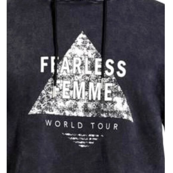 NWT Loralette 26/28 Black Acid Wash 'Fearless Femme' Slogan Hoodie - Picture 6 of 11